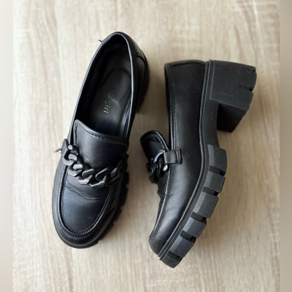 Madden Girl Black Chunky Chain Loafers Platform Block Heels Oxford Shoes Size 8